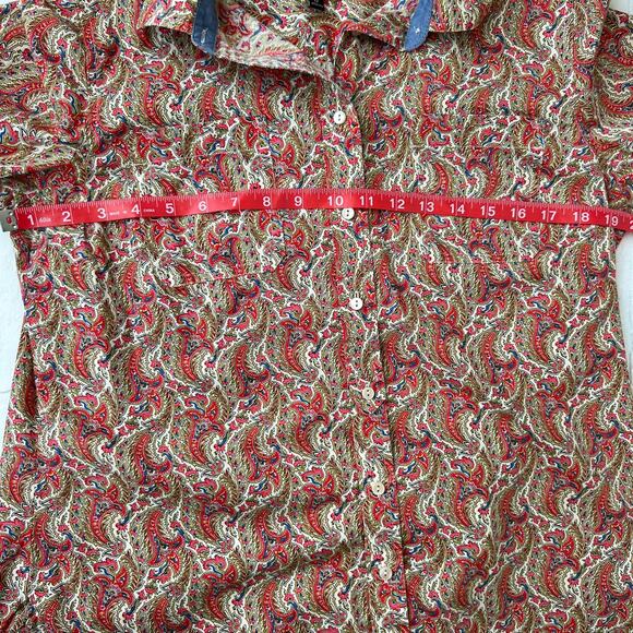 Talbots Women's Pink and Blue Paisley Print Cotton Button Down Top-sz 12 - Picture 3 of 6